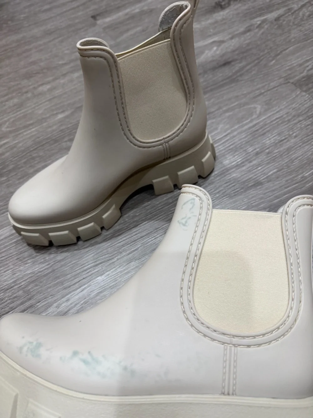 Jeffrey Campbell Play Pleu Rain Boot Cream Platform Chelsea Lug Sole
